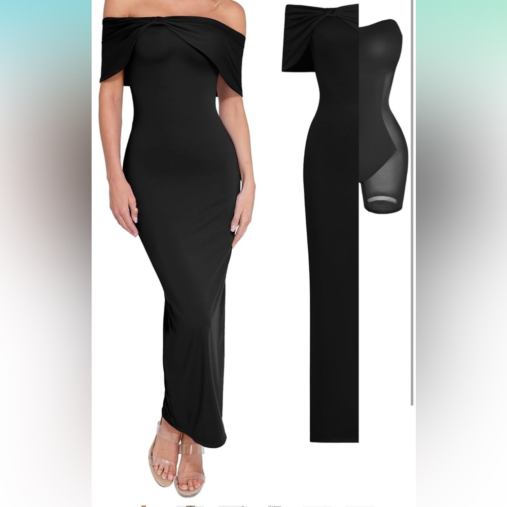 NWT | Black Popilush Shapewear Off The Shoulder Maxi Dress | Size L